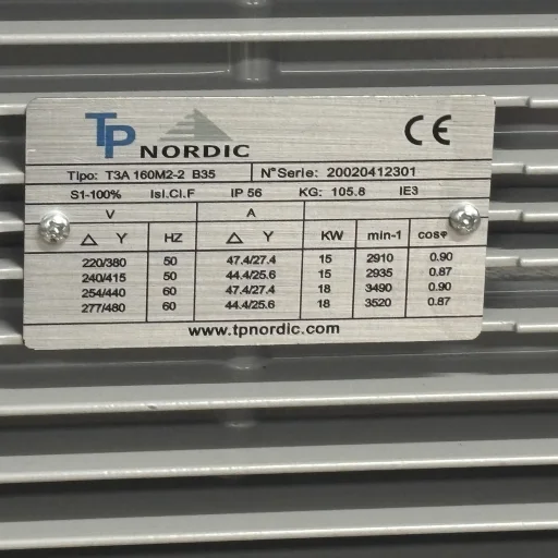 El.motor 15 kw T3A 160M2-2P 2/4V-50Hz B35 IP56 IE3 PTC