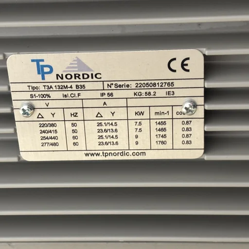 El.motor 7,5 kw T3A 132M-4P 2/4V-50Hz B35 IP56 IE3