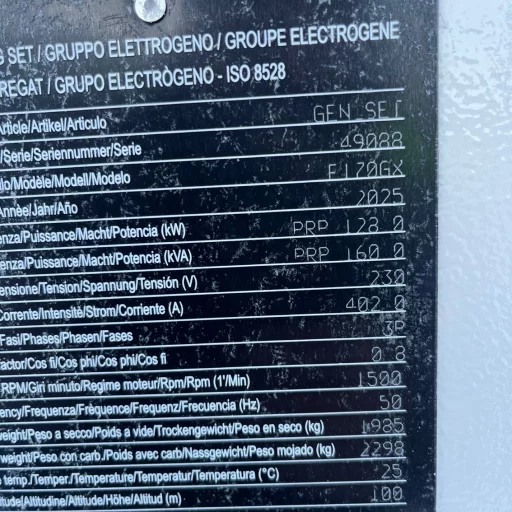 Visa Galaxy F170GX Strømaggregat 160/175 KVA 128/140 kW. Iveco - Stanford Kabinett/Canopy