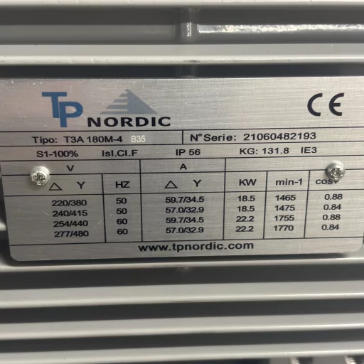 El.motor 18,5 kw T3A 180M-4P 2/4V-50Hz B35 IP56 IE3 PTC