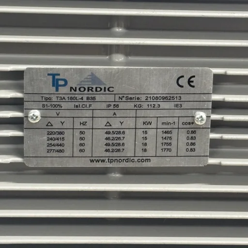 El.motor 15 kw T3A 160L-4P 2/4V-50Hz B35 IP56 IE3 PTC