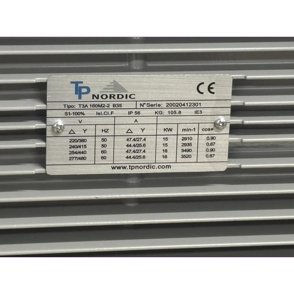 El.motor 15 kw T3A 160M2-2P 2/4V-50Hz B35 IP56 IE3 PTC