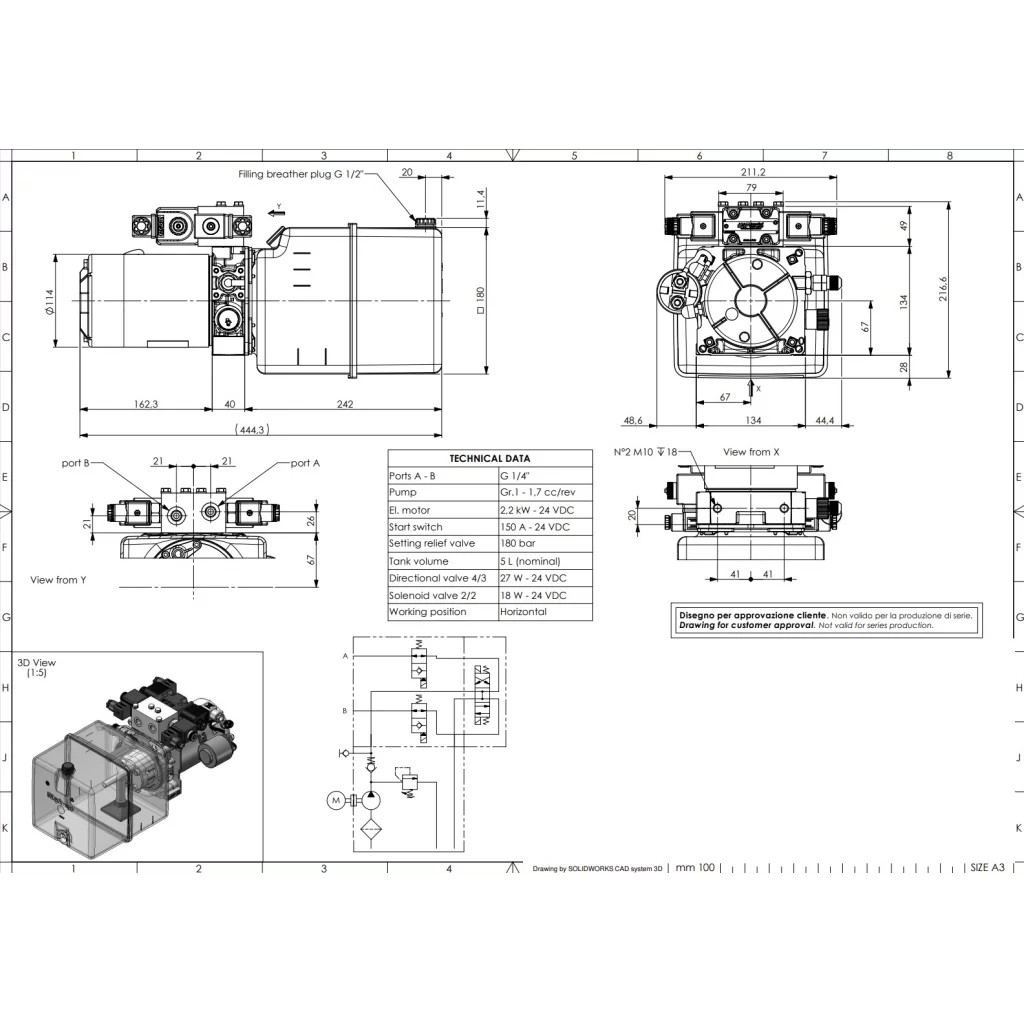 100006887A0 Power pack MC 2,2kW/24VDC 5L tank.