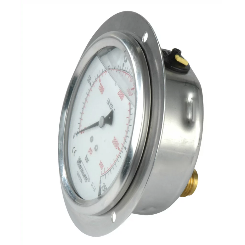 Manometer  m/frontring Ø100  250 bar tilslutning bak 1/2"